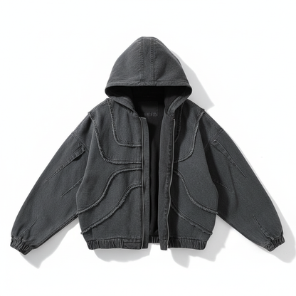 Y2K Denim Jacket American Splicing Style Gothic Vintage Trend Unisex Streetwear Punk High Street Oversized Leisure Zip Up Hoodie