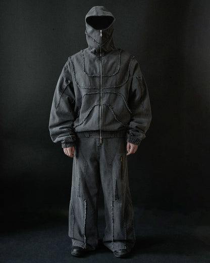 Y2K Denim Jacket American Splicing Style Gothic Vintage Trend Unisex Streetwear Punk High Street Oversized Leisure Zip Up Hoodie